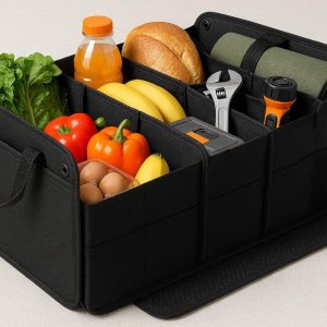 Foldable Car Trunk Organizer with Multiple Compartments and Non Slip Bottom for Groceries Tools and Travel Camping Gear Storage