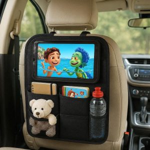 Multifunctional Car Backseat Organizer with Touch Screen Tablet Holder and Multiple Storage Pockets for Family Travel and Kids