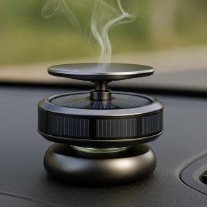 Solar Powered Rotating Car Aromatherapy Diffuser with Zinc Alloy Body and Natural Plant Essential Oil for Modern Dashboard Decor