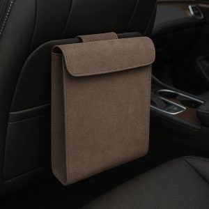 Luxury Suede Car Garbage Bag with Magnetic Suction and Slim Profile for High End Vehicle Interior Decoration and Trash Storage