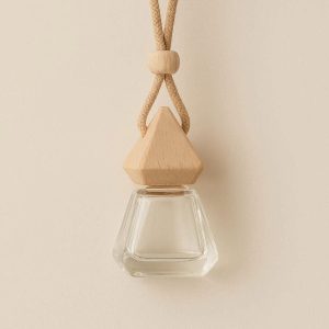 Hanging Glass Bottle Car Fragrance Diffuser with Adjustable String and Wooden Cap for Essential Oils and Home Wardrobe Use