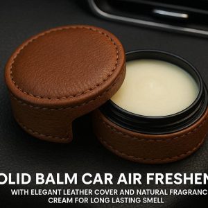 Solid Balm Car Air Freshener with Elegant Leather Cover and Natural Fragrance Cream for Long Lasting Smell in Luxury Vehicles