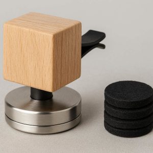 Clip On Natural Wood Car Diffuser with Stainless Steel Base and Unscented Felt Pads for Personalized Essential Oil Aromatherapy Experience